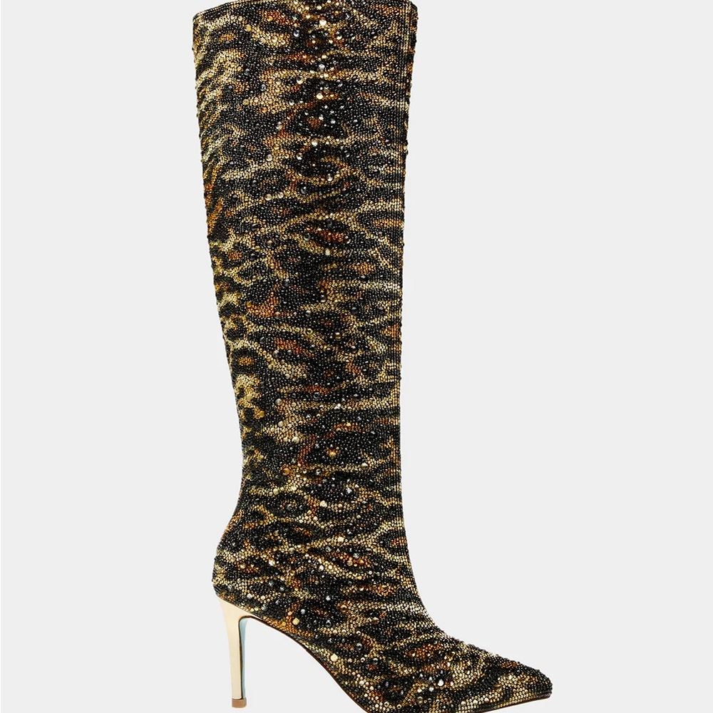 Golden Animal Print Heeled Boots